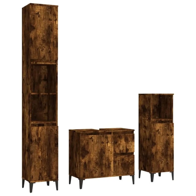 vidaXL 3-tlg. Badmöbel-Set Räuchereiche Holzwerkstoff Modell 6