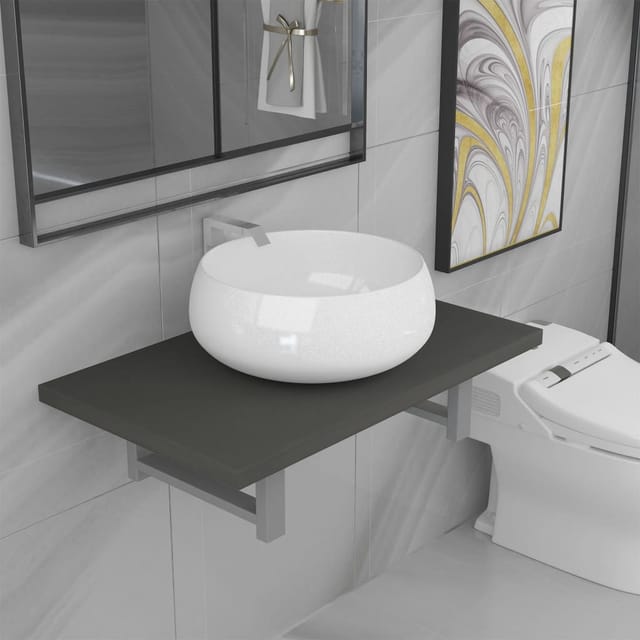 vidaXL 2-tlg. Badmöbel-Set Keramik Grau Modell 7