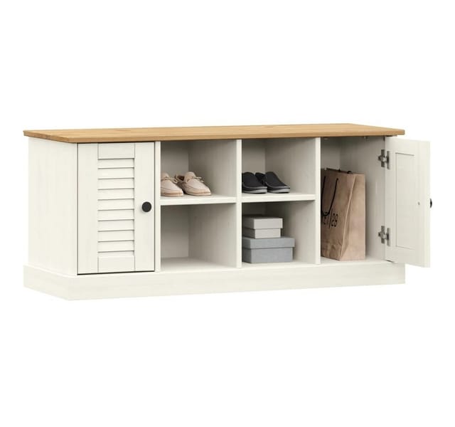 vidaXL Schuhbank VIGO Weiß 106x35x40 cm Massivholz Kiefer