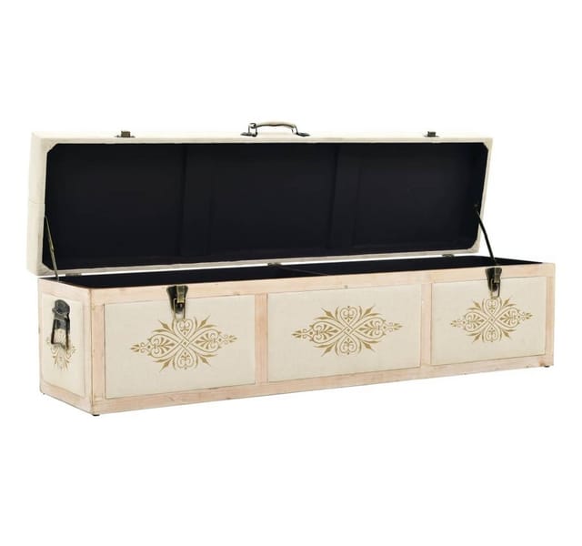 vidaXL Sitzbank mit Stauraum 110 cm Creme Massivholz Tanne und Stoff