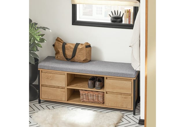 SoBuy Schuhbank mit 4 Schubladen und 2 Fächern MDF PB Natur Schwarz FSR149-N