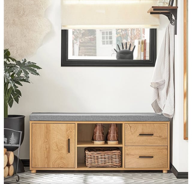 SoBuy Schuhbank mit 2 Schubladen und 4 Fächern MDF PB Natur FSR148-N