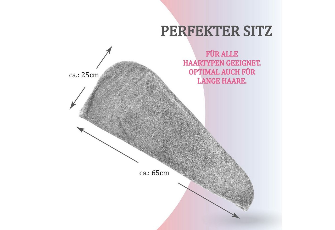 Bestlivings Haarturban 25 x 65 cm Einheitsgröße Grau Bild 3
