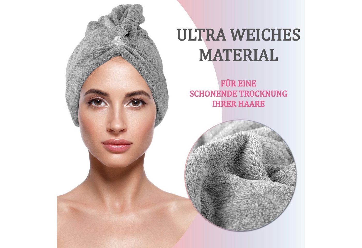 Bestlivings Haarturban 25 x 65 cm Einheitsgröße Grau Bild 4
