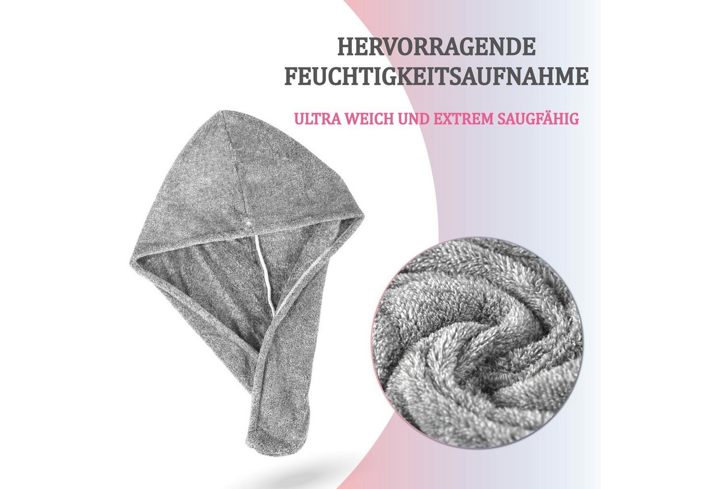 Bestlivings Haarturban 25 x 65 cm Einheitsgröße Grau Bild 5