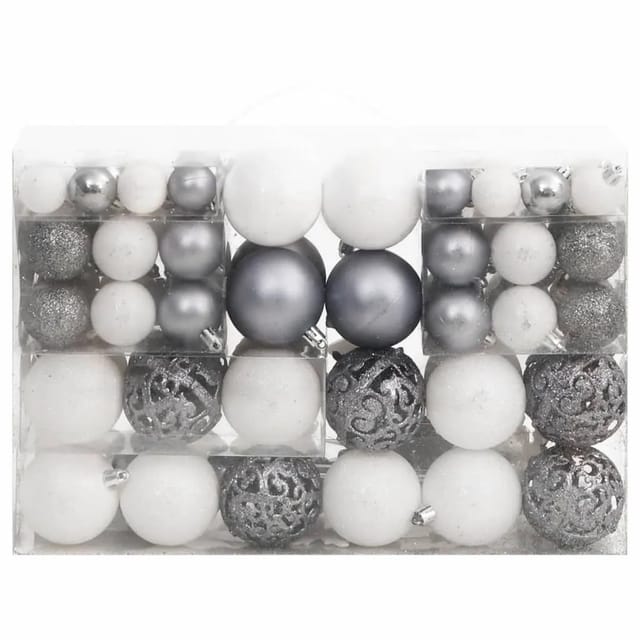 vidaXL 111-tlg. Weihnachtskugel-Set Weiß und Grau Polystyrol