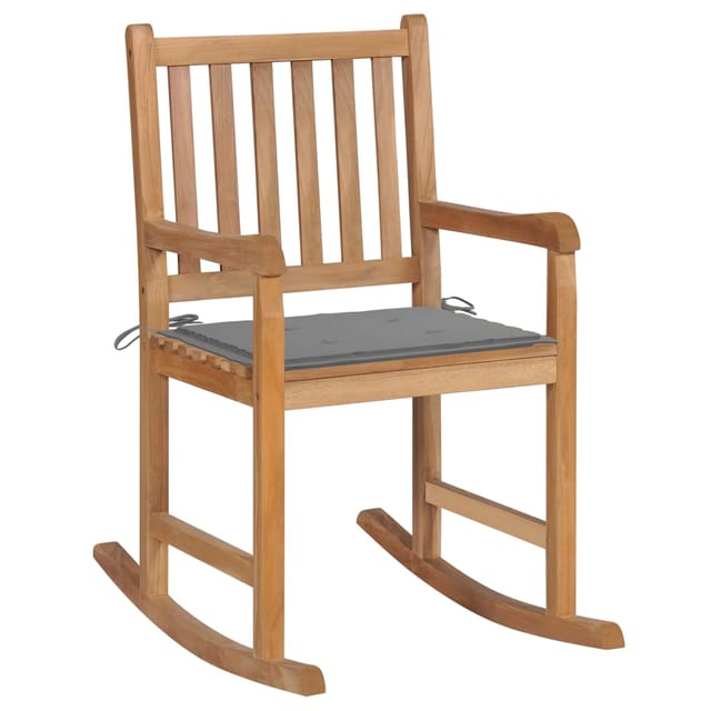 vidaXL Schaukelstuhl mit Grauem Kissen Massivholz Teak Modell 1
