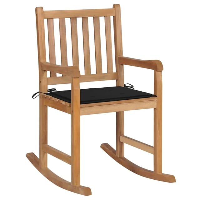 vidaXL Schaukelstuhl mit Schwarzem Kissen Massivholz Teak Modell 1
