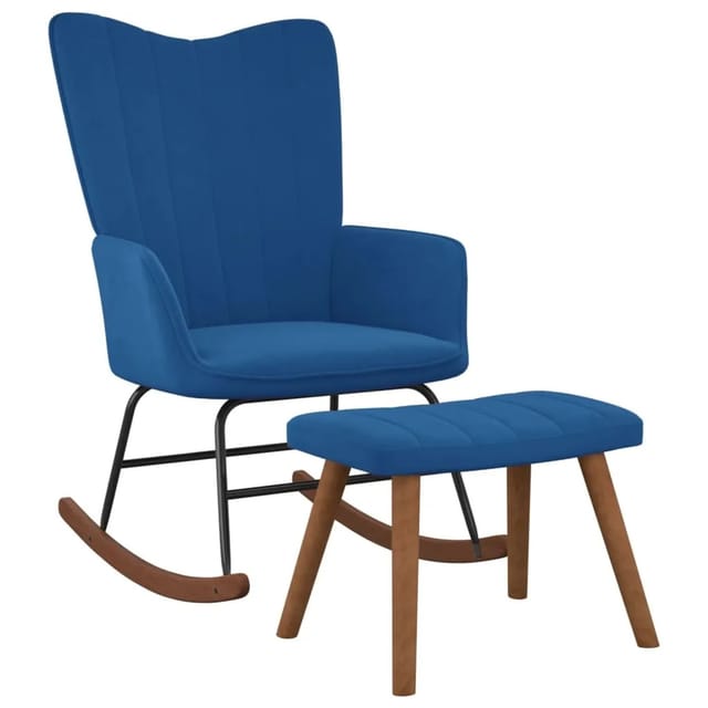 vidaXL Schaukelstuhl mit Hocker Samt Blau Modell 1