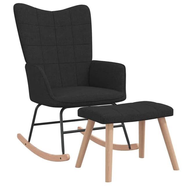 vidaXL Schaukelsessel mit Hocker Schwarz Stoff Modell 2