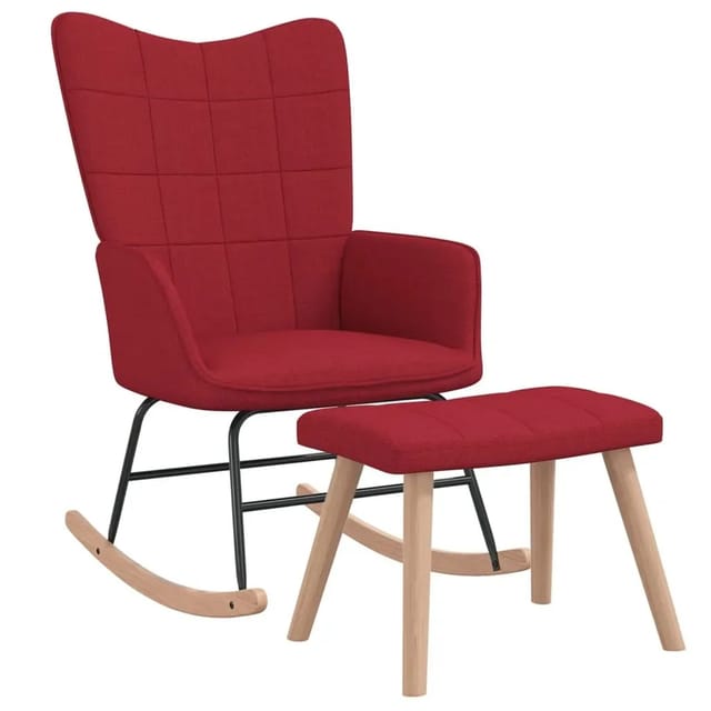 vidaXL Schaukelstuhl mit Hocker Stoff Weinrot