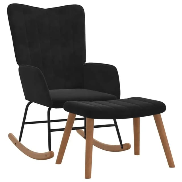 vidaXL Schaukelstuhl mit Hocker Samt Schwarz Modell 1