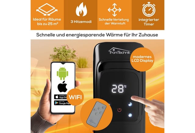 TroniTechnik Ölradiator TT OR 311 Schwarz 11 Rippen 2500W Drei Stufen WiFi