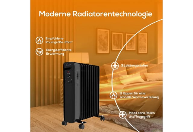 TroniTechnik Ölradiator TT OR 211 Schwarz 11 Rippen 2500 Watt Drei Heizstufen