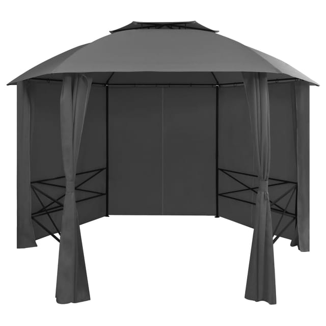 vidaXL Gartenpavillon mit Vorhängen Hexagonal 360x265 cm Modell 1
