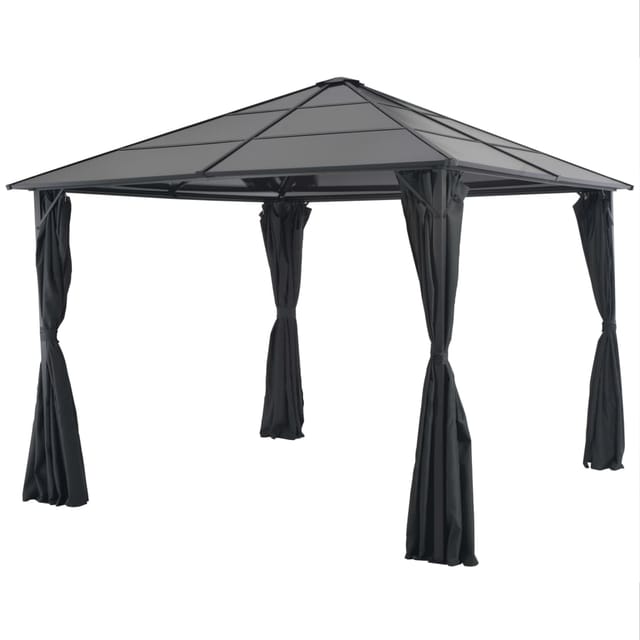 vidaXL Gartenpavillon mit Vorhang Aluminium 3x3 m Schwarz