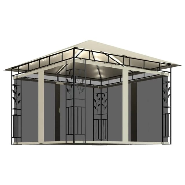 vidaXL Pavillon mit Moskitonetz & LED-Lichterkette 3x3x2,73m CremeWeiß