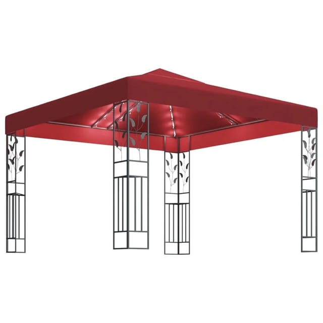 vidaXL Pavillon mit LED-Lichterkette 3x3 m Weißrot