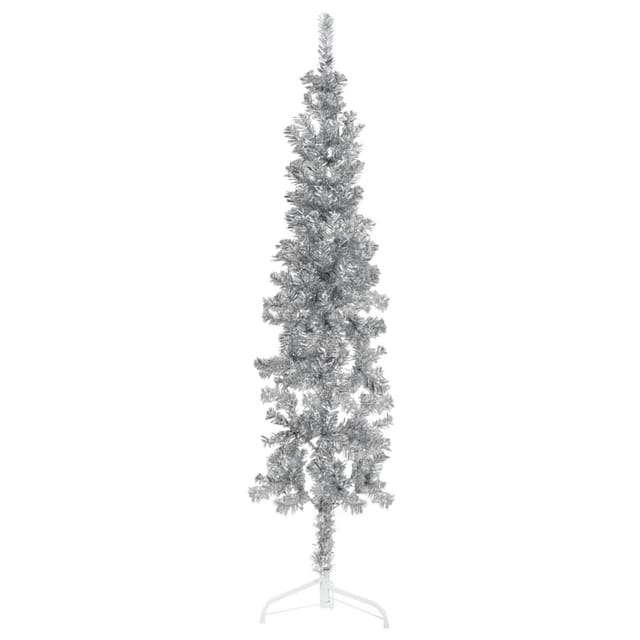 vidaXL Künstlicher Halb-Weihnachtsbaum Ständer Schlank Silbern 180 cm