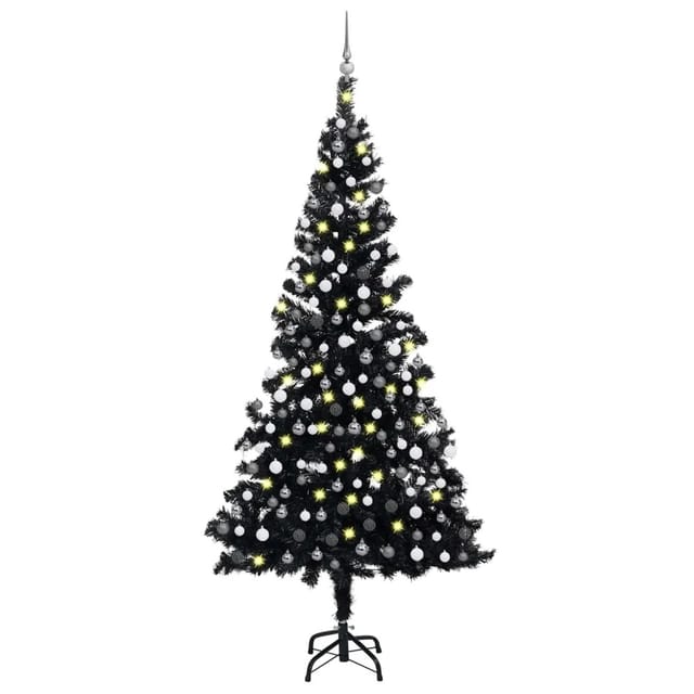 vidaXL Künstlicher Weihnachtsbaum mit LEDs Kugeln Schwarz 210 cm PVC Modell 3