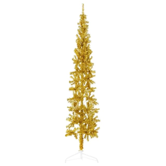 vidaXL Künstlicher Halb-Weihnachtsbaum mit Ständer Schlank Gold 240 cm