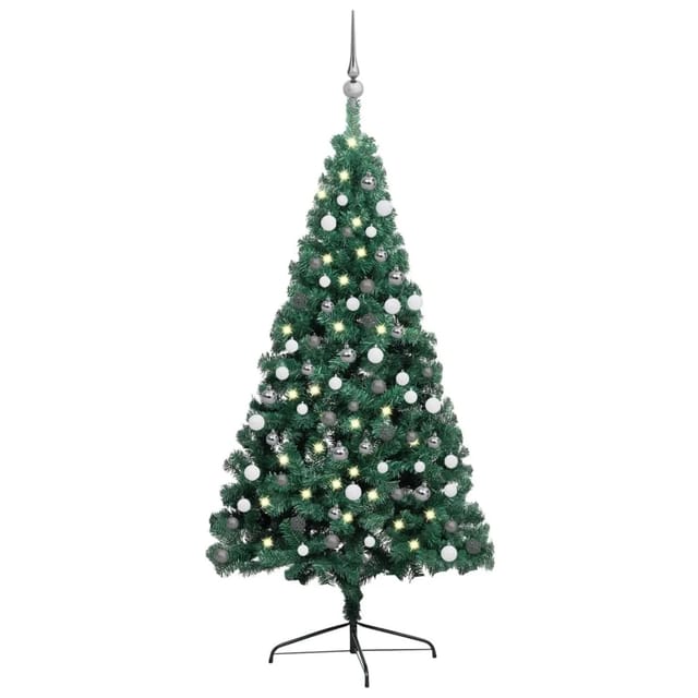 vidaXL Künstlicher Halber Weihnachtsbaum mit LEDs Kugeln Grün 210 cm Modell 3