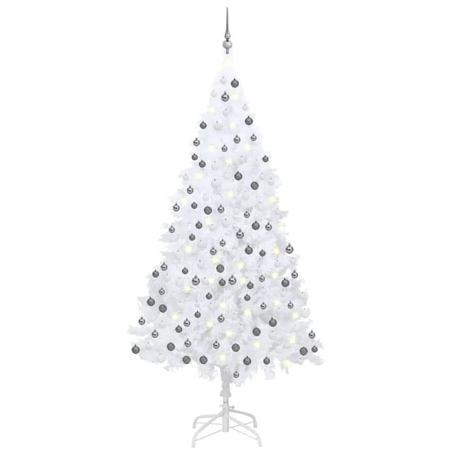vidaXL Künstlicher Weihnachtsbaum mit LEDs & Kugeln Weiß 210 cm PVC Modell 3