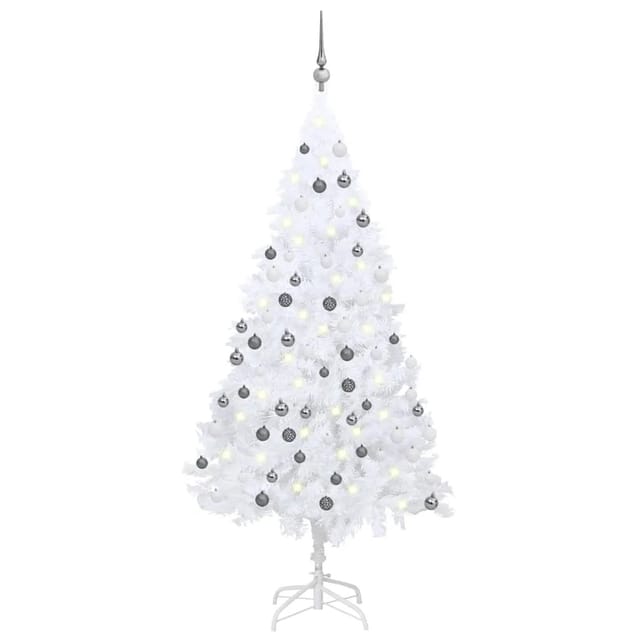 vidaXL Künstlicher Weihnachtsbaum mit LEDs Kugeln Weiß 120 cm PVC Modell 3