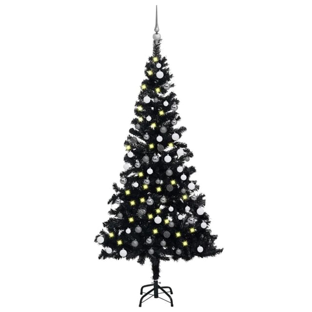vidaXL Künstlicher Weihnachtsbaum mit LEDs & Kugeln Schwarz 120 cm PVC Modell 2
