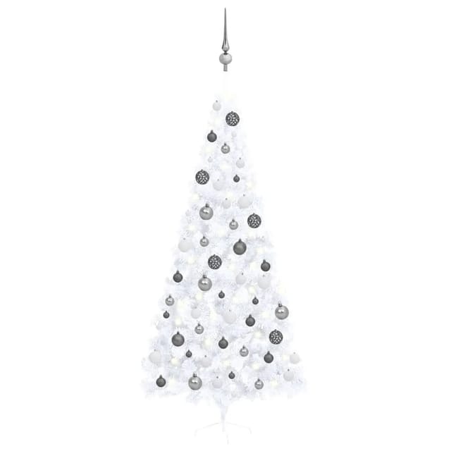 vidaXL Künstlicher Halber Weihnachtsbaum mit LEDs Kugeln Weiß 240 cm Modell 3