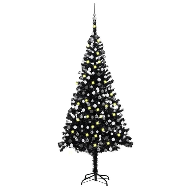 vidaXL Künstlicher Weihnachtsbaum mit LEDs Kugeln Schwarz 240 cm PVC Modell 3