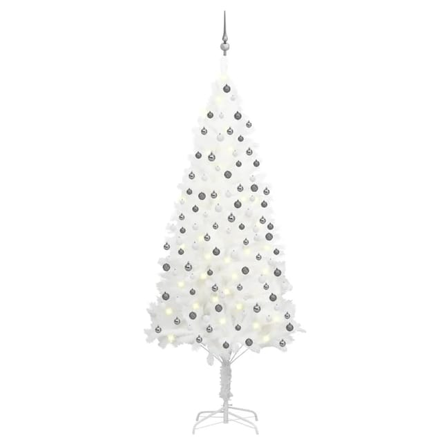 vidaXL Künstlicher Weihnachtsbaum mit LEDs & Kugeln Weiß 210 cm Modell 3