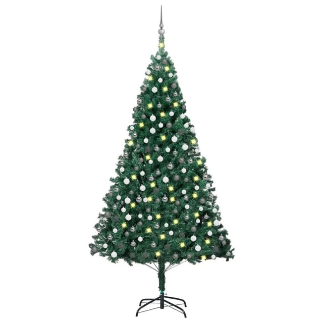 vidaXL Künstlicher Weihnachtsbaum mit LEDs & Kugeln Grün 210 cm PVC Modell 6