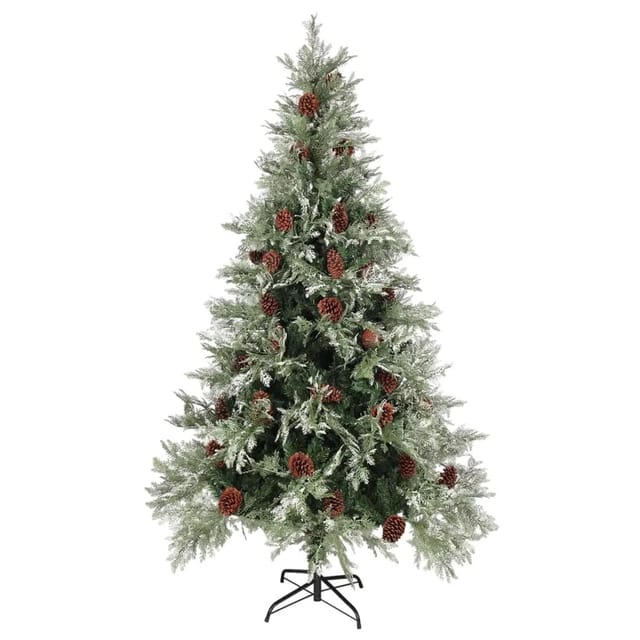 vidaXL Weihnachtsbaum mit Zapfen Grün und Weiß 195 cm PVC & PE