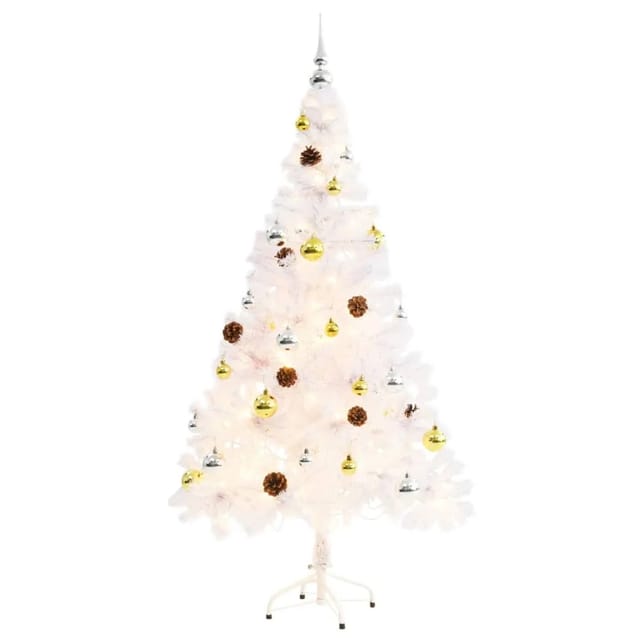 vidaXL Künstlicher Weihnachtsbaum mit Kugeln und LEDs Weiß 150 cm