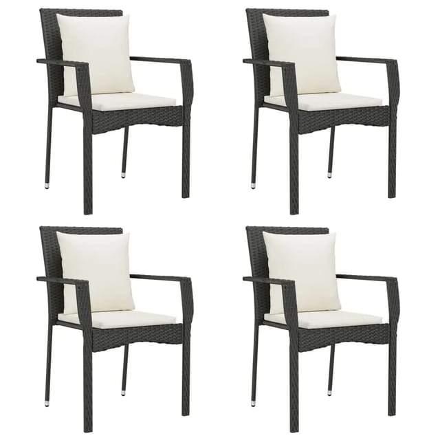 vidaXL Gartenstühle mit Kissen 4 Stk. Poly Rattan 59 x 53,5 x 88 cm Schwarz