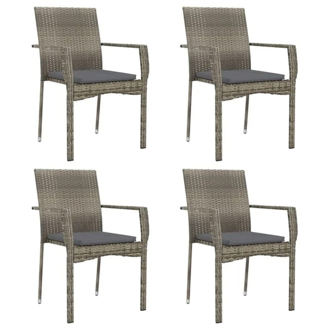 vidaXL Gartenstühle mit Kissen 4 Stk. 59 x 53,5 x 88 cm Poly Rattan Grau