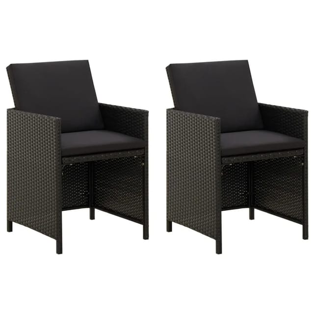 vidaXL Gartenstühle mit Kissen 2 Stk. Poly Rattan Schwarz 52 x 60 x 85 cm