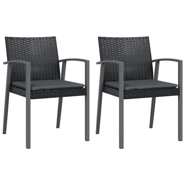 vidaXL Gartenstühle mit Kissen 2 Stk. Schwarz 56,5x57x83cm Poly Rattan
