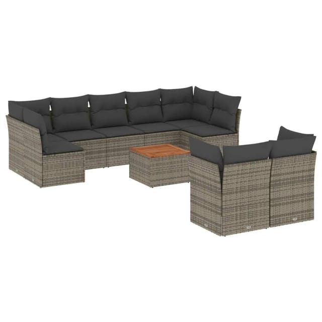 vidaXL 10-tlg Garten-Sofagarnitur mit Kissen Grau Poly Rattan Modell 56