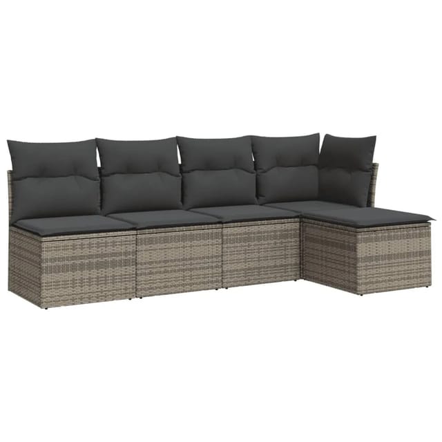 vidaXL 5-tlg Garten-Sofagarnitur mit Kissen Grau Poly Rattan Modell 31