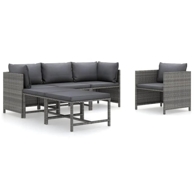 vidaXL 6-tlg Garten-Lounge-Set mit Kissen Poly Rattan Grau Modell 10