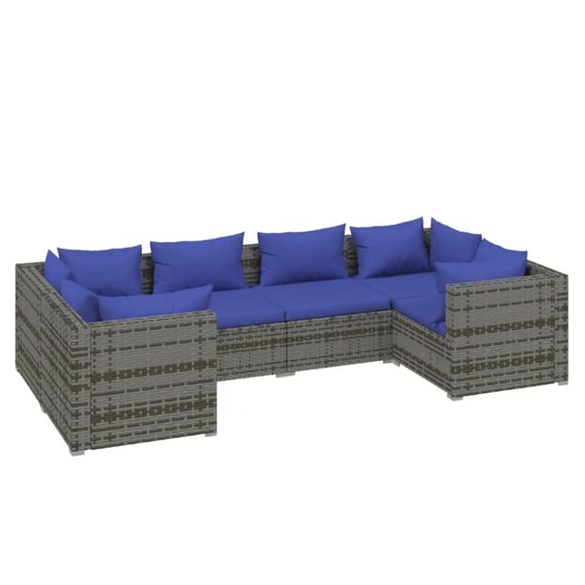 vidaXL 6-tlg Garten-Lounge-Set mit Kissen Poly Rattan Grau Modell 34