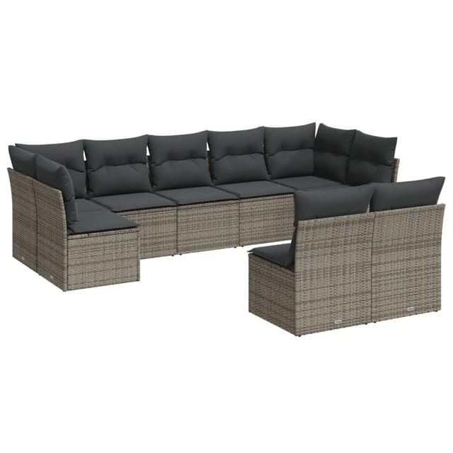 vidaXL 9-tlg Garten-Sofagarnitur mit Kissen Grau Poly Rattan Modell 44