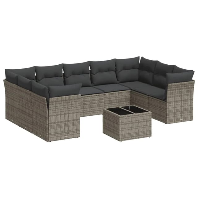 vidaXL 10-tlg Garten-Sofagarnitur mit Kissen Grau Poly Rattan Modell 33