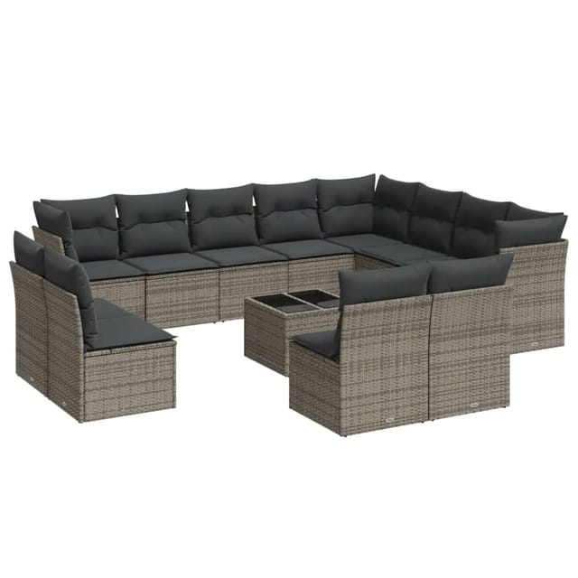 vidaXL 13-tlg Garten-Sofagarnitur mit Kissen Grau Poly Rattan Modell 14