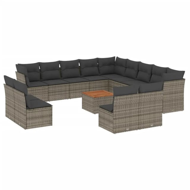 vidaXL 14-tlg Garten-Sofagarnitur mit Kissen Grau Poly Rattan Modell 10