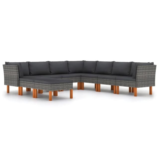 vidaXL 9-tlg Garten-Lounge-Set mit Kissen Poly Rattan Grau Modell 4