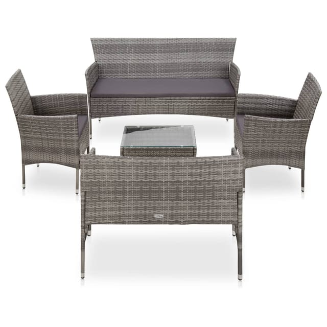 vidaXL 5-tlg Garten-Lounge-Set mit Auflagen Poly Rattan Grau Modell 4