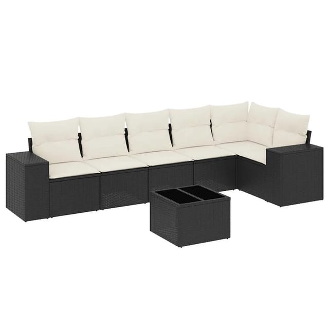 vidaXL 7-tlg Garten-Sofagarnitur mit Kissen Schwarz Poly Rattan Modell 222